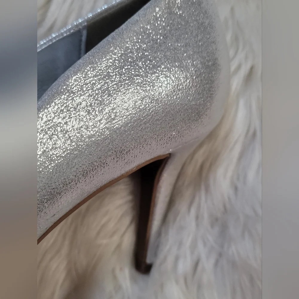 Silver Glitter Heels with Bow Accent - Picture 5 of 10